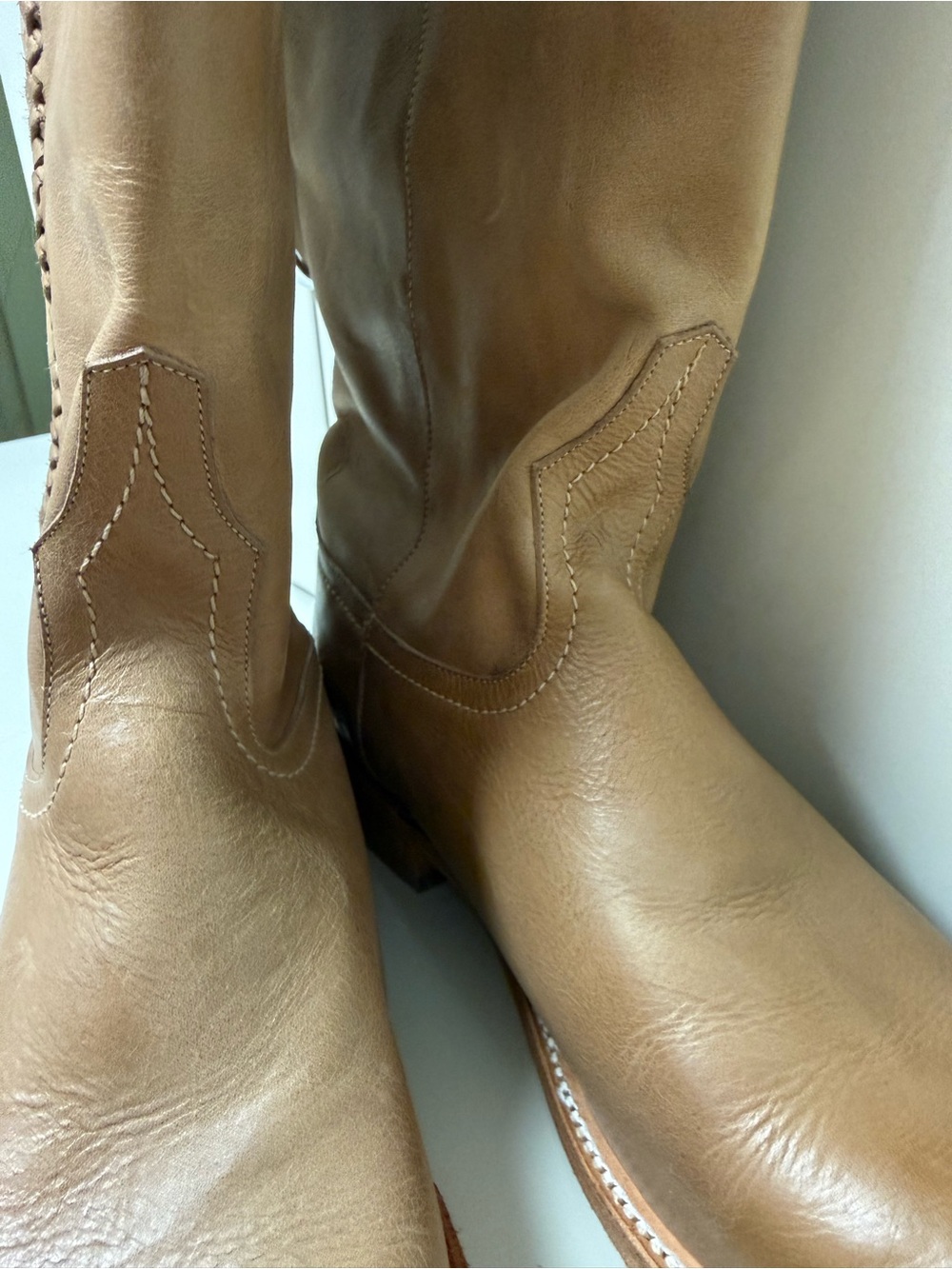Lucchese Tall Shaft Cowboy Boots – Braided Detail – Tan/Camel Leather – Unworn - Picture 12 of 16
